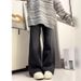 Black And Gray Non-tight Jeans Women, New Plus-size High-waisted, Hip-covering, Drapey, Slightly Flared Wide-leg Pants_ecoleips.com