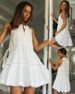 Women's White Sleeveless Halter Mini Dress, Lace Tiered Ruffle Sundress With Back Tie, Casual Loose Flowy Short Dress For Summer Beach Vacation Daily_ecoleips.com