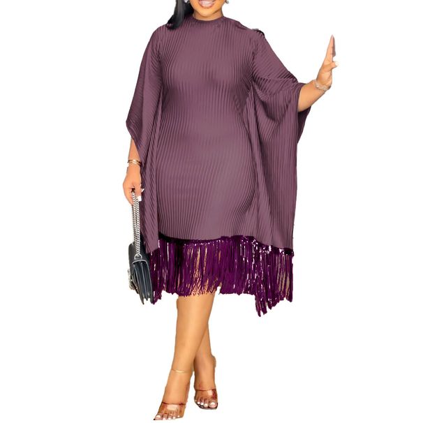 Women's Clothing Sequins Tassel Bat Sleeve Elastic Hip Dress_ecoleips.com