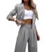 Women's Clothing temperament casual striped short lapel suit straight pants suit_ecoleips.com