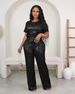 Women's Sequined Solid Color Two Piece Set Short Sleeved Trousers International Station Spring Summer New_ecoleips.com