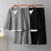 Women's Autumn Fashion Faux Fur Two Piece Set Knitted Top with Drawstring Wide Leg Pants Casual Sportswear_ecoleips.com