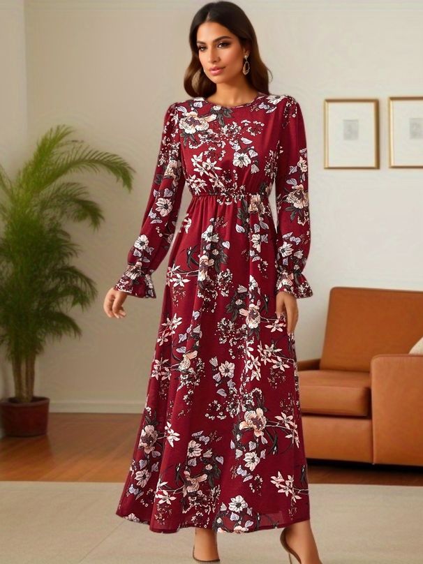 Women's Clothing Printed Dress Middle Eastern Arabic Long Sleeved Dress_ecoleips.com