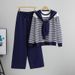 New Temperament Fashion Xiaoxiang Style Professional Knitted Suit Women's Striped Sweater Wide Leg Pants Two Piece Suit_ecoleips.com