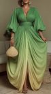 Women's Clothing Spring/Summer V Neck Printed Pleated Dress Style Full Skirt Fashionable Elegant Loose Slimming_ecoleips.com