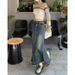 Verve Trendy Spring And Autumn New High-Waisted Denim Midi For Women, Versatile Slimming Plus Size Ruffled Bodycon Fishtail_ecoleips.com