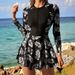 Voya New European American One-piece Swimsuit With Long Sleeves Skirt Design, Suitable Sports, Surfing, And_ecoleips.com