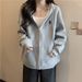 real-shot Hooded Zip-up Fleece Sweatshirt Women, Suitable For Spring, Autumn, And Winter, Loose-fitting,_ecoleips.com