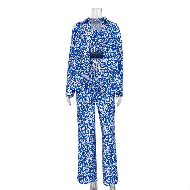 Women's Clothing new long sleeve shirt tube top high waist trousers suit Foreign Trade printing fashion _ecoleips.com
