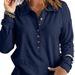 Solid-Color Knitted Top For Women With Single-Buttoned Collar, Long Sleeves, Loose Fit, Casual Base Layer For Autumn/Win_ecoleips.com