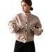 Women's Clothing Autumn Winter Women's Casual Short Wool Blend Coat With Stand Collar & Single Button Closure, Loose Fit, Long Sleeve, Outerwear_ecoleips.com
