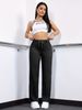 K Casual Drawstring Elastic Women's Denim New Straight Leg Jeans_ecoleips.com