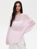 Hollow Knitted Sweater Europe, America 2025 Spring And Summer New Women's Perspective Thin Large Round Neck Horn Sleeve Knitted T-shirt_ecoleips.com