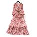 Women's French Retro Floral Dress V Neck Long Sleeve Summer Korean Style Slimming Ruffled Cake Skirt Romantic Temperament_ecoleips.com