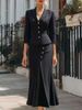 Women's Autumn/Winter Suit Set – Single-Breasted Blazer & Button-Front Slit Skirt | 3/4 Sleeve Office Dress Two-Piece (White/Black) | Sizes S-XXL_ecoleips.com