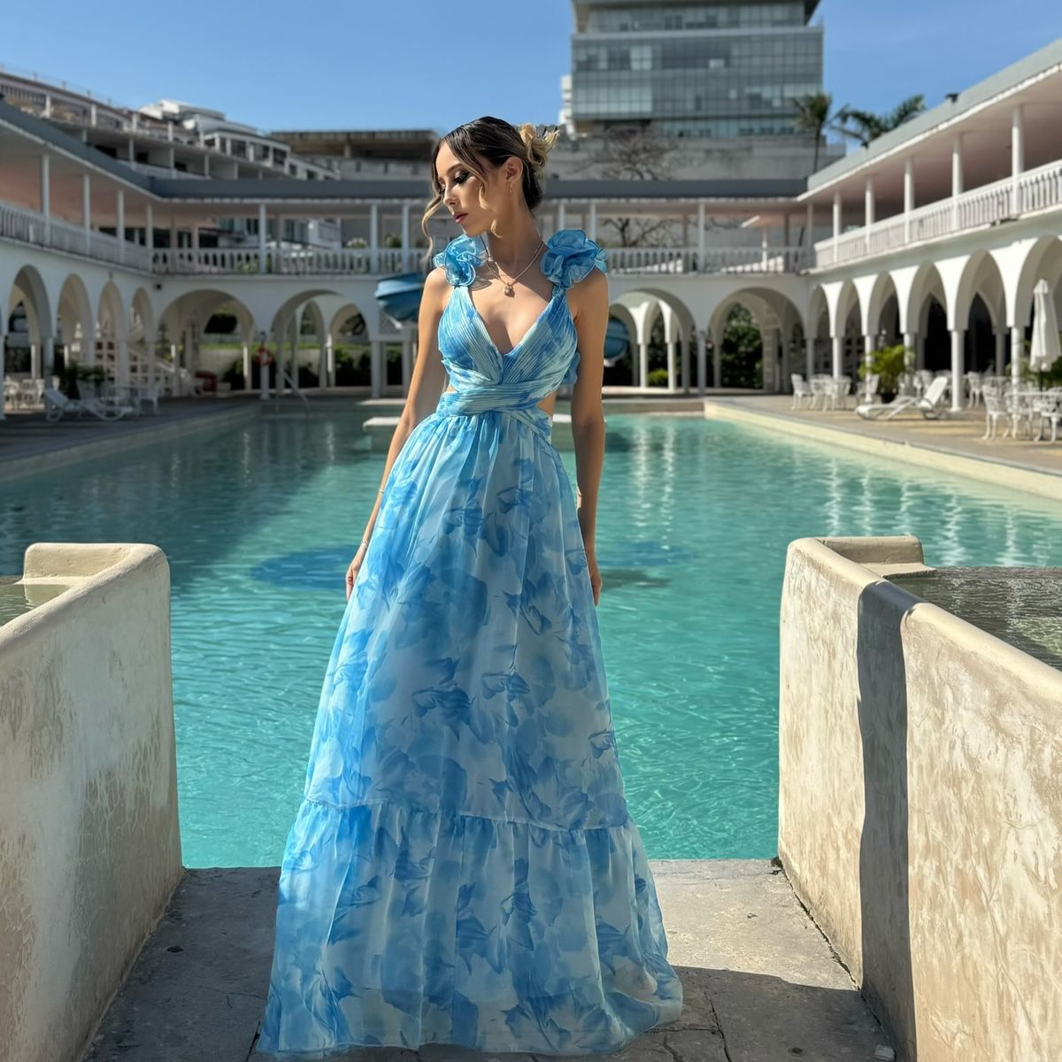 Women's New Fashion Print Swing Long Dress Elegant Back Tie Elegant Back Dress_ecoleips.com