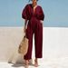 Elegant V Neck Cotton Linen Jumpsuit For Women Solid Color Summer Style Fashionable Romper Europe & America_ecoleips.com