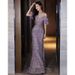 Women's Clothing Halter Neck New High End Light Luxury Niche Banquet Host Toast Dress Purple Fishtail_ecoleips.com