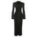 Women's Clothing Women's Elegant Long Sleeve Dress Style Solid Color Lapel Slim Fit Zipper Waist Tie Autumn_ecoleips.com