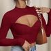 Voya Women's 2026 Spring/summer Sexy Slim Fit Hollow Chest Cup Short Style High Neck Long Sleeved Women's T-shirt Top For Women_ecoleips.com