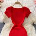 YuooMuoo Spring Summer 2025 Women Dress Elegant Square Collar White Black Knitted Bodycon Dress Korean Office Lady Vestidos_ecoleips.com