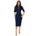 Women's Denim Short Sleeved Collared Bodycon Mid Length Dress_ecoleips.com