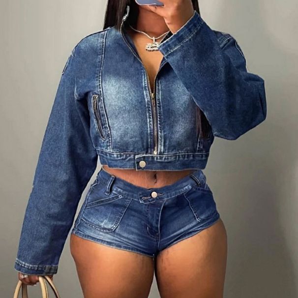 2024 New European And American Fashion Cross-Border Casual Stretch Denim Two-Piece Set Women's Clothing NZ1209_ecoleips.com