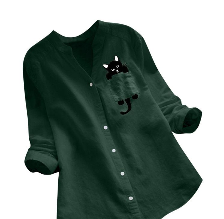 Women's Top, Cotton And Linen Print, Long Sleeves, Plus Size Casual Loose Shirt_ecoleips.com