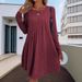 K Women's Fashion Bohemian Irregular Brushed Corduroy Solid Color Dress;_ecoleips.com