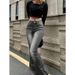 Womens Stretch Jeans Gray Slim Fit Bootcut Flare Trousers Simple Design Versatile Fashion Trendy Jeans Women's Pants_ecoleips.com