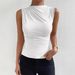 2024 Spring Summer New Fashion Versatile Solid Color Ruched Sleeveless Pullover Half High Neck T-Shirt For Women_ecoleips.com