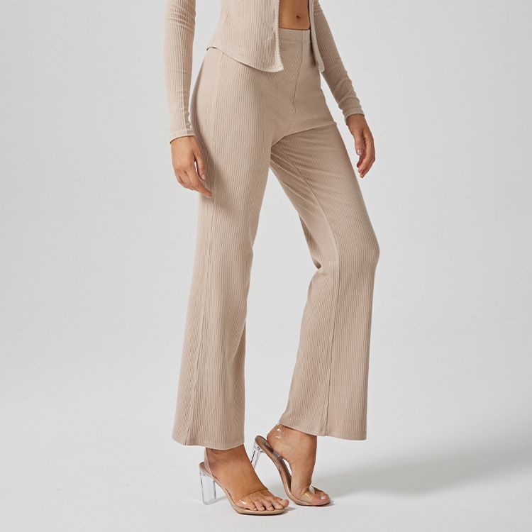 Slimming Height Enhancing Ribbed Sweatpants For Women Loose Fitting Straight Leg Wide Leg Pants Draped Slightly Flared Design Casual Sportswear_ecoleips.com