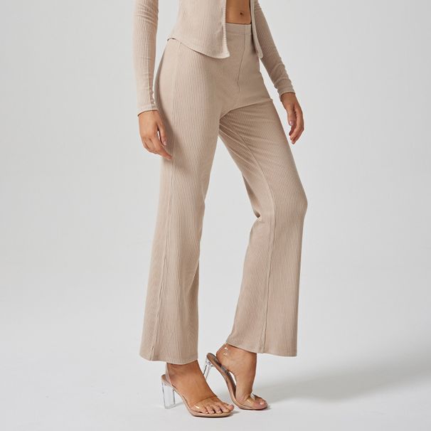 Slimming Height Enhancing Ribbed Sweatpants For Women Loose Fitting Straight Leg Wide Leg Pants Draped Slightly Flared Design Casual Sportswear_ecoleips.com