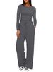 New Arrival Women's Solid Color Casual Set Top High Waisted Wide Leg Pants Sportswear Long Sleeved High Waist Wide Leg_ecoleips.com