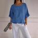 Short-Sleeve Cotton-Linen Top, Summer Loose And Versatile, Age-Reducing Cutout Crew Neck T-Shirt For Women_ecoleips.com