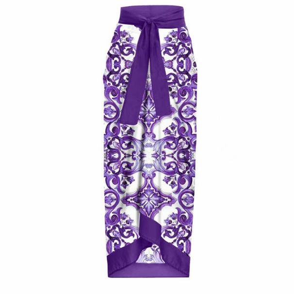 French Retro Printed One-Piece Swimsuit With Tulle Skirt - Sexy Beach Dress For Hot Spring & Vacation (Dark Blue, Light Blue, Purple, Green)_ecoleips.com