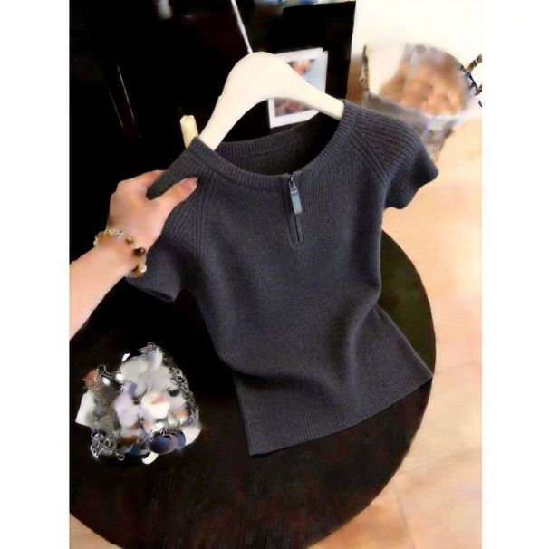 Women's Summer Fashionable Short Sleeve Knitted T-Shirt Korean Style Stylish Top Hot Selling Item_ecoleips.com