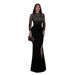 CY901796Rhinestone Mesh Sleeve Patchwork Waist Split Slim Fit Long Dress Women_ecoleips.com