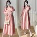 New Korean Fashion Pink Long Sleeve Maternity Dress_ecoleips.com