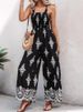 K Positioning Printed Women's New Suspender Pocket Jumpsuit Thin Wide Leg Pants_ecoleips.com