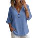 Women's V Neck Button Loose Top Cotton Linen Summer T-Shirt European And American Style New 2026_ecoleips.com