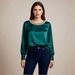 Elegant Satin Blouse With Pearl Accents For Women | Round Neck Long Sleeve Top | Chic & Versatile For Office & Casual Wear_ecoleips.com