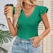 Women's Clothing Summer Ladies Tops Peach Heart Collar Flying Sleeves Tight Thread Vest_ecoleips.com