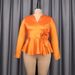 3D Floral V-Neck Blouse – Elegant Ruffled Hem & Waist-Defining Long Sleeve Top For Office To Evening_ecoleips.com