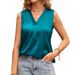 2025 Summer New Women's V-neck Casual Satin Sleeveless Basic Tank Top Shirt_ecoleips.com