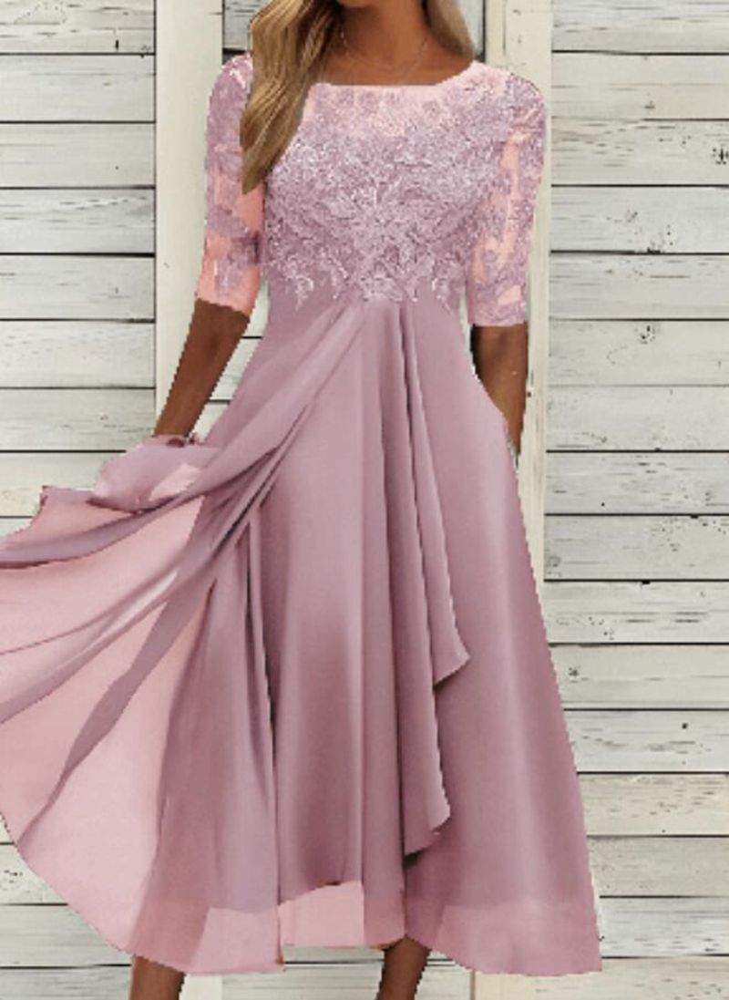 Women's Clothing Dress Chiffon Splicing Lace Hollow Long Skirt Bridesmaid Evening Dress Women's Clothing_ecoleips.com