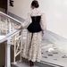 Elegant Rhinestone Patchwork Maxi Dress For Women - Stretch Knit Fabric, Flared Hem, Square Neckline, Long Sleeves (Beige, S-Xxl)_ecoleips.com