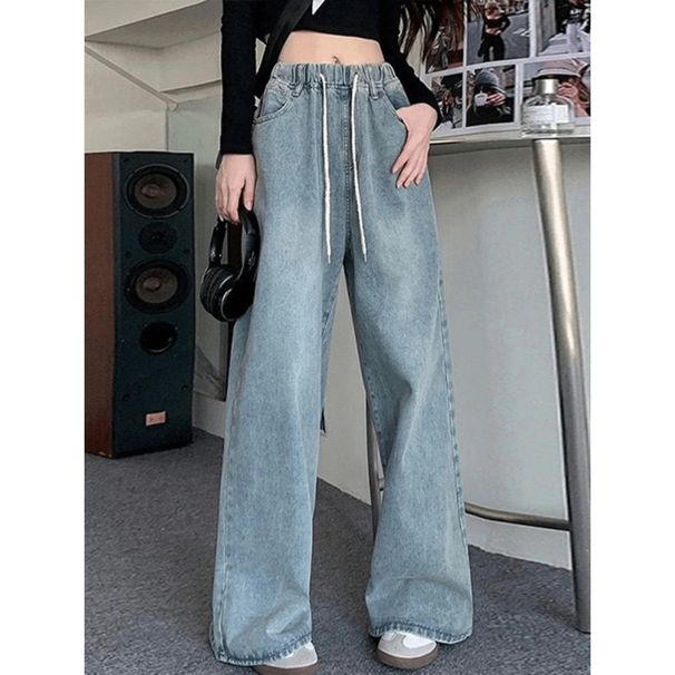 Botvotee Elastic Waist High Waist Wide Leg Jeans For Women Loose Straight Blue Long Denim Pants Female Fashion Streetwear Jeans_ecoleips.com