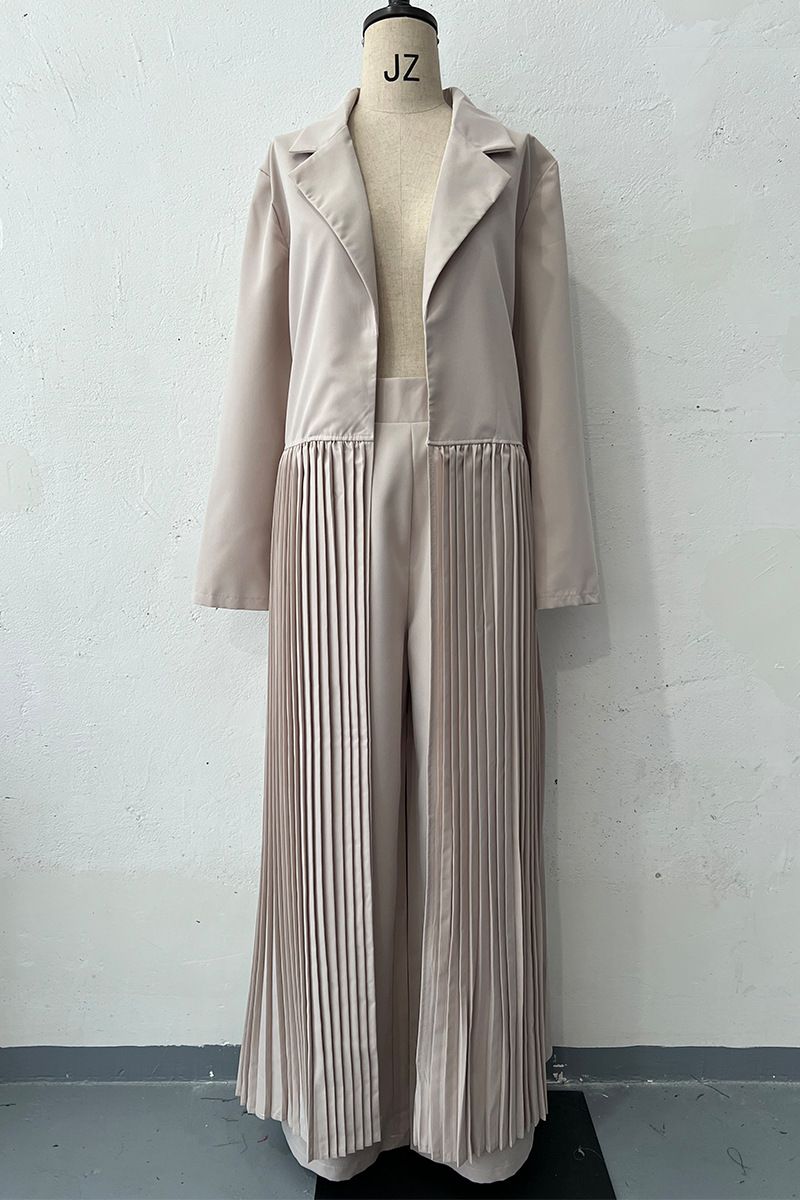 Europe And America Designer Simple Temperament Pleated Mid Length Windbreaker Pants Two Pieces_ecoleips.com