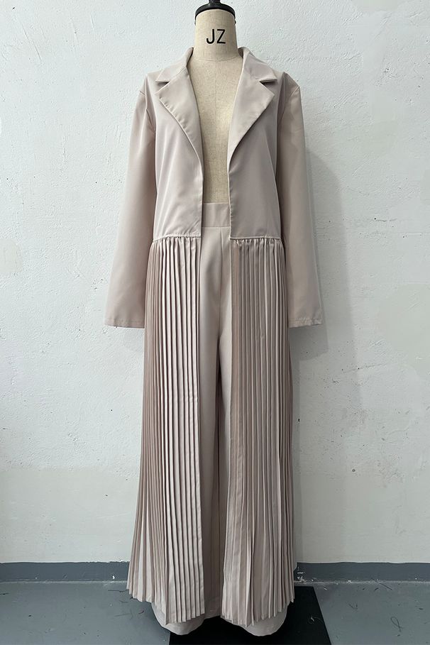 Europe And America Designer Simple Temperament Pleated Mid Length Windbreaker Pants Two Pieces_ecoleips.com